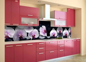 Скинали на кухню Zatarga «Орхідеї у воді» 600х2000 мм вінілова 3Д Наліпка кухонний фартух самоклеюча