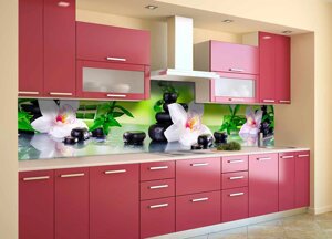 Скинали на кухню Zatarga Орхідея і бамбук 600х2000 мм салатовий вінілова 3Д Наліпка кухонний фартух