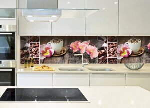 Скинали на кухню Zatarga "Орхідея і солодощі" 600х2000 мм рожевий вінілова 3Д Наліпка кухонний фартух