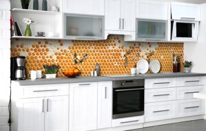 Скинали на кухню Zatarga «Бджолині стільники» 600х2000 мм вінілова 3Д Наліпка кухонний фартух самоклеюча