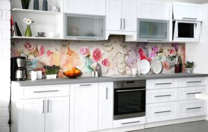 Скинали на кухню Zatarga «Піоноподібні троянди» 600х2000 мм вінілова 3Д Наліпка кухонний фартух самоклеюча
