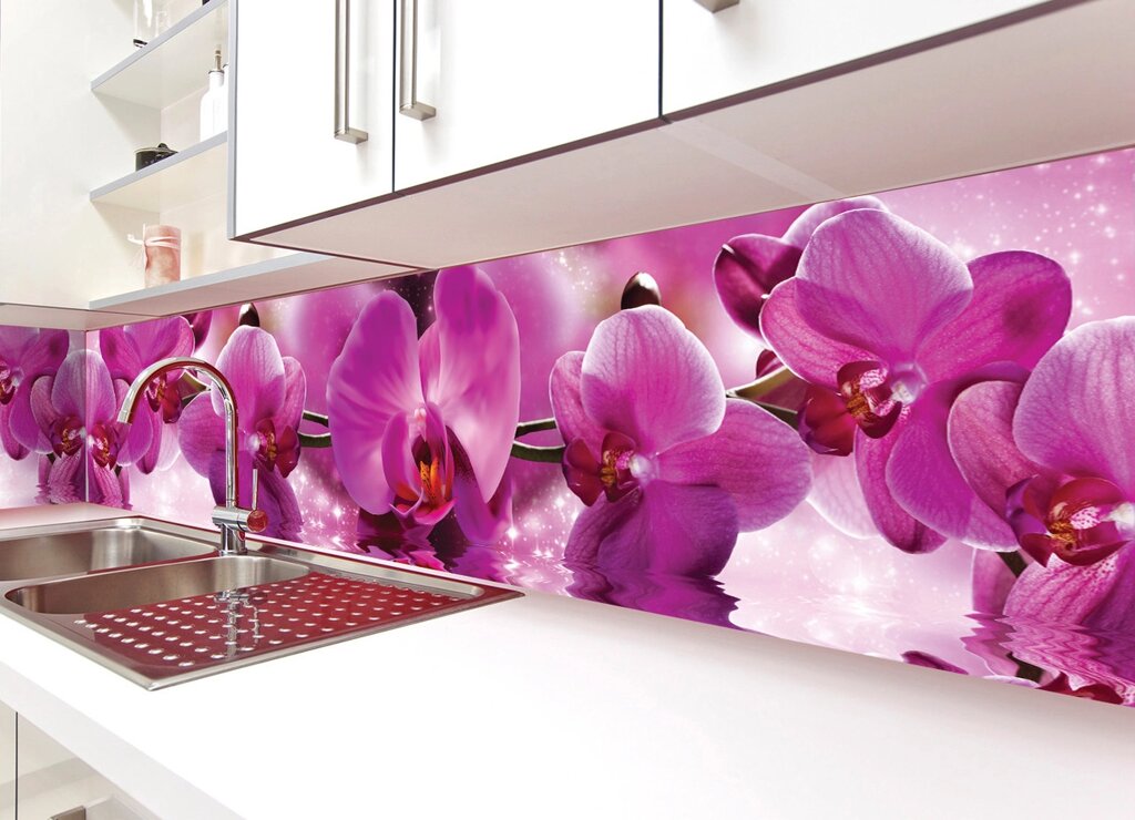 Скинали на кухню Zatarga "Пишні рожеві Орхідеї" 600х2000 мм рожевий вінілова 3Д Наліпка кухонний фартух від компанії інтернет-магазин "БИТПРОМТОРГ" - фото 1