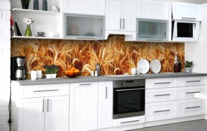 Скинали на кухню Zatarga «Пшеничне поле» 600х2000 мм вінілова 3Д Наліпка кухонний фартух самоклеюча