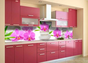 Вінілова Наліпка кухонний фартух Zatarga «Рожеві Орхідеї і Бамбук» 600х2000 мм