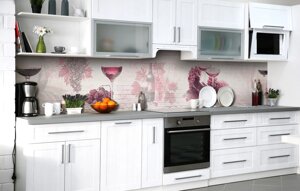 Скинали на кухню Zatarga «Рожевий виноград» 600х2000 мм вінілова 3Д Наліпка кухонний фартух самоклеюча