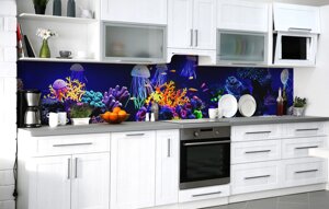 Скинали на кухню Zatarga «Світяться медузи» 600х2000 мм вінілова 3Д Наліпка кухонний фартух самоклеюча