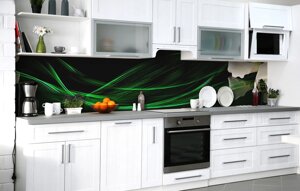 Скинали на кухню Zatarga «Зелені хвилі» 600х3000 мм вінілова 3Д наклейка кухонний фартух самоклеюча