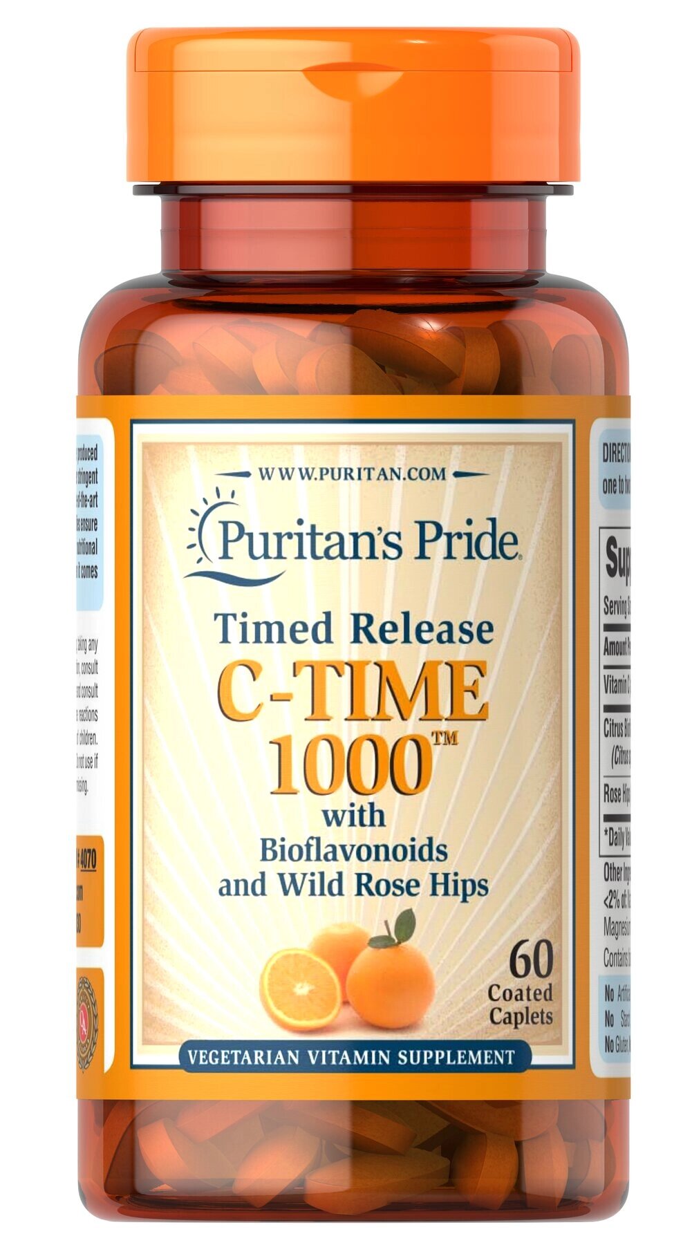 Вітамін C Puritan's Pride C-TIME 1000 with Rose Hips 1000 mg 60 Caplets від компанії інтернет-магазин "БИТПРОМТОРГ" - фото 1