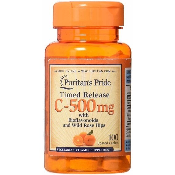 Вітамін C Puritan's Pride Vitamin C-500 mg with Rose Hips Time Release 100 Caplets від компанії інтернет-магазин "БИТПРОМТОРГ" - фото 1