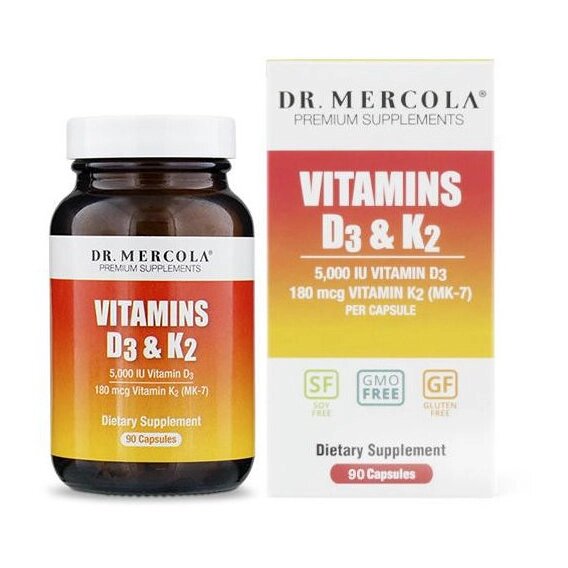 Вітамін D Dr. Mercola Vitamins D3 & K2 5,000 IU 90 Caps від компанії інтернет-магазин "БИТПРОМТОРГ" - фото 1