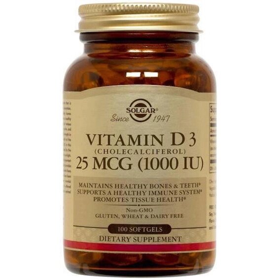 Вітамін D Solgar Vitamin D3 (Cholecalciferol) 1000 IU 100 Softgels від компанії інтернет-магазин "БИТПРОМТОРГ" - фото 1