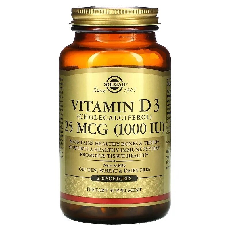 Вітамін D Solgar Vitamin D3 (Cholecalciferol) 1000 IU 25 mcg 250 Softgels від компанії інтернет-магазин "БИТПРОМТОРГ" - фото 1