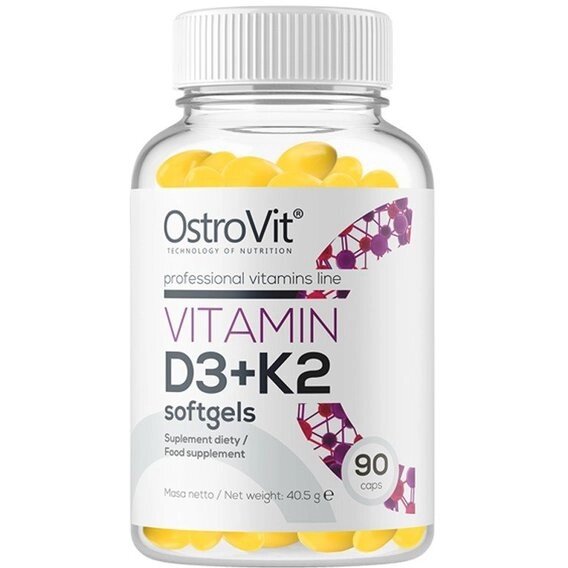 Вітамін D3+K2 для спорту OstroVit Vitamin D3 + K2 90 Softgels від компанії інтернет-магазин "БИТПРОМТОРГ" - фото 1