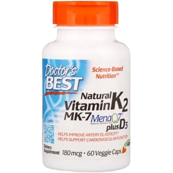 Вітамін K Doctor's Best Natural Vitamin K2 MK-7 with MenaQ7 plus Vitamin D3 180 mcg 60 Veg Caps DRB-00404 від компанії інтернет-магазин "БИТПРОМТОРГ" - фото 1