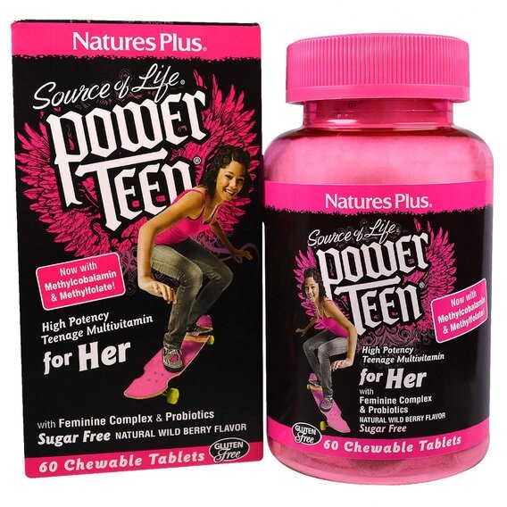 Вітамінно-мінеральний комплекс Nature's Plus Power Teen for her 60 Chewable Tabs Wild berry flavor від компанії інтернет-магазин "БИТПРОМТОРГ" - фото 1