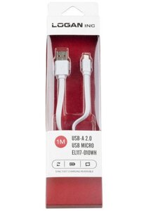 Кабель logan USB 2.0 A - micro USB 2.0 B, 1м