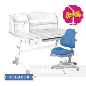 Комплект парта для дому FunDesk Amare Grey II з висувною шухлядою + універсальне крісло FunDesk Bravo Blue