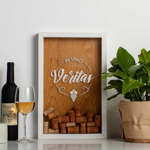 Копілка для винних корків "In vino veritas", white-brown, white-brown, англійська