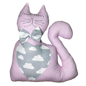 Подушка Хатка Кіт рожевий із сірим