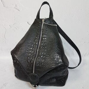 Рюкзак жіночий "Паріс" натуральна шкіра, чорний з тисненням під крокодила