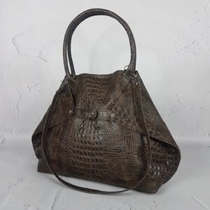 Жіноча сумка "Флай" натуральна шкіра, коричнева під крокодила