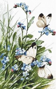 Набір для вишивання нитками LETISTITCH Butterflies and bluebird flowers (LETI 939)
