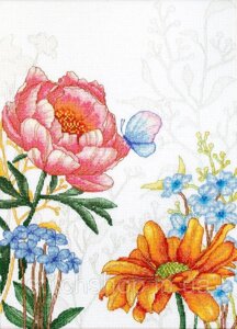 Набір для вишивання нитками LUCA-S Квіти та бабочка (BU4019)