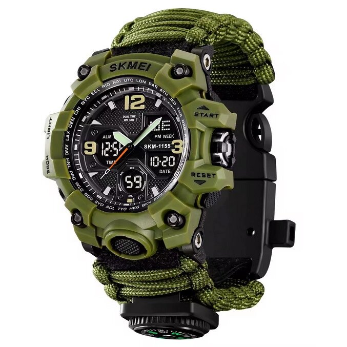 Годинник наручний 1155BAG SKMEI PARACORD, ARMY GREEN, Compass, термометр, свисток, кресало від компанії Інтернет магазин "ВАШ БАЗАР" - потрібні і оригінальні товари! - фото 1