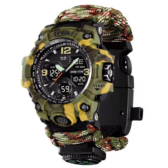 Годинник наручний 1155BCMGN SKMEI PARACORD, GREEN CAMO, Compass, термометр, свисток, кресало від компанії Інтернет магазин "ВАШ БАЗАР" - потрібні і оригінальні товари! - фото 1