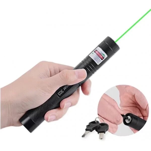 Лазерна указка акумуляторна з насадкою Green Laser Pointer 303 зелена від компанії Інтернет магазин "ВАШ БАЗАР" - потрібні і оригінальні товари! - фото 1