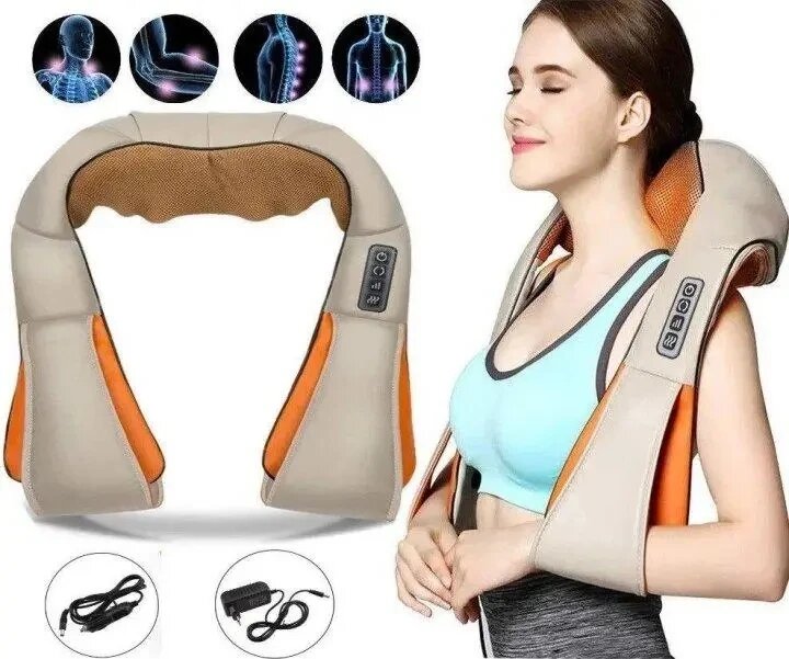 Масажер роликовий для шиї плечей і спини Massager of Neck Kneading з прогріванням і пультом шиацу від компанії Інтернет магазин "ВАШ БАЗАР" - потрібні і оригінальні товари! - фото 1