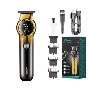 Машинка (тример) для стриження волосся VGR V-989 BLACK, Professional, 3 насадки, LED Display