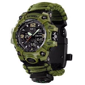 Годинник наручний 1155BAG SKMEI PARACORD, ARMY GREEN, Compass, термометр, свисток, крісло