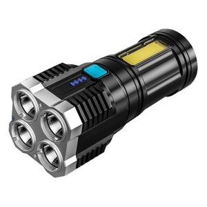 Потужний акумуляторний ліхтар X509/S03-4LED+COB з/у USB-micro, Чорний, ABS пластик