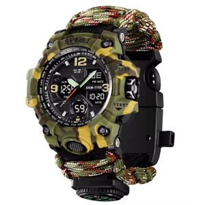 Годинник наручний 1155BCMGN SKMEI PARACORD, GREEN CAMO, Compass, термометр, свисток, крісло