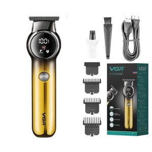Машинка (тример) для стриження волосся VGR V-989 GOLD, Professional, 3 насадки, LED Display