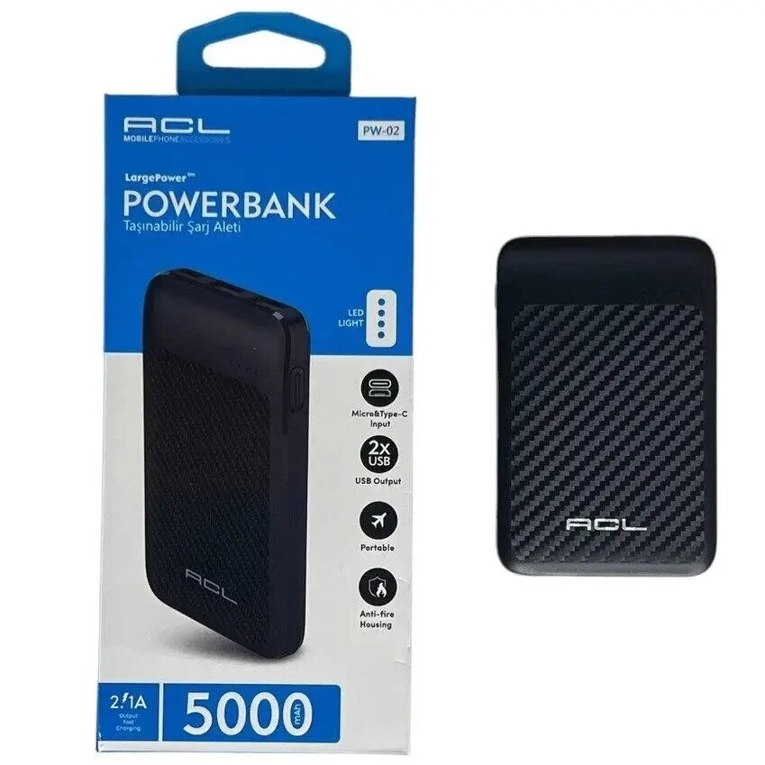 Power Bank мобільна батарея ACL PW-02 5000mAh. Портативний зарядний пристрій від компанії Інтернет магазин "ВАШ БАЗАР" - потрібні і оригінальні товари! - фото 1