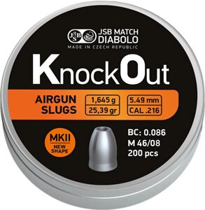 Кулі JSB KnockOut Slugs MKII 5.49мм, 1.645г, 200шт (cal .216, 25.39gr)