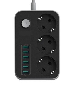 Мережевий подовжувач CX-U613-B 3 розетки 6 USB 1.6 м