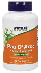 Кора мурашиного дерева Now Foods PAU D'ARCO 500 мг 100 капсул