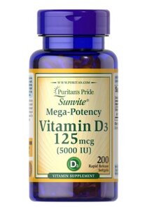 Вітамін Д3 Puritan's Pride Vitamin D3 125mcg (5 000 IU) 200 Softgels