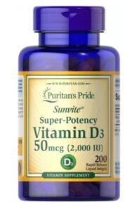 Вітамін Д3 Puritan's Pride Vitamin D3 50 mcg (2,000 IU) 200 softgels