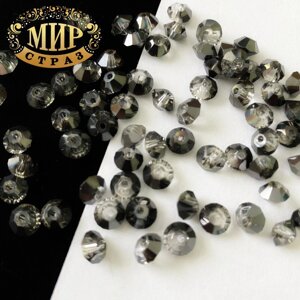 Бусини біконуси плоскі, 4*6 мм, колір Black Diamond, 1 шт.