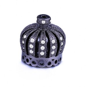 Концевик "Корона", шапочка для сережок із фіанітами, Black Crystal, 1 шт.