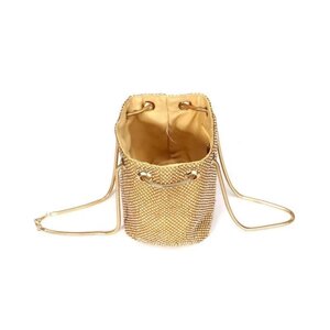 Жіноча сумка мішечок інкрустована стразами, колір золото
