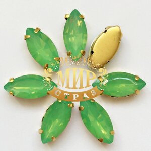 Стрази в золотих цапах Човник 7х15мм Колір Green Opal