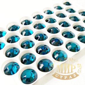 Круглі нашивні камені з плоским верхом, 14 мм, колір Blue Zircon, 1 шт.