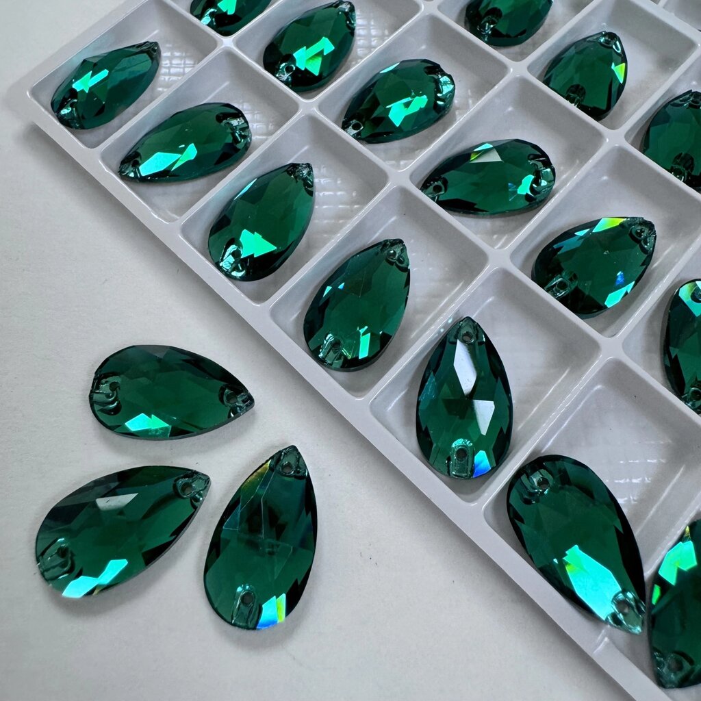 Пришивні краплі скло Lux, колір Emerald, 11x18 мм, 1 шт. від компанії Інтернет - магазин "Glamora" - фото 1