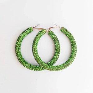 Сережки кільця стразові, колір Green (5 см)