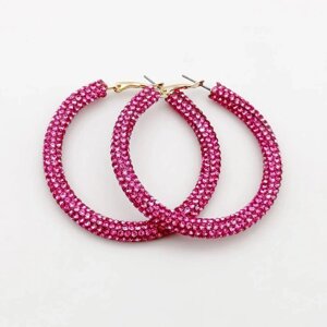 Сережки кільця стразові, колір Light Pink (5 см)